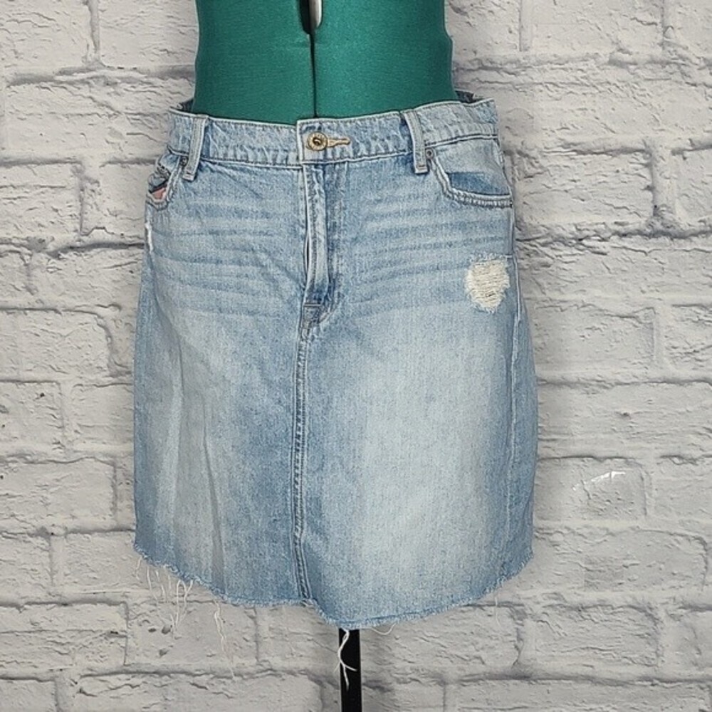 LUCKY Brand women's white wash distressed denim mini skirt Sz 12